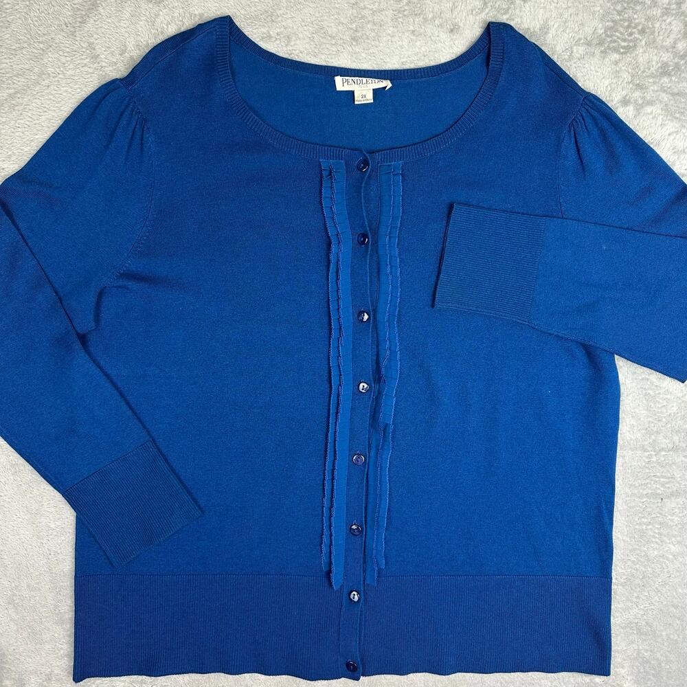 Pendleton Plus Size 2X Silk Cashmere Blend Royal Blue Cardigan Sweater Ruffle